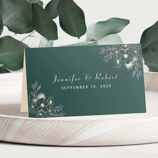 Placement Carte de table de mariage en or et vert émeraude (Créateur téléchargé)
