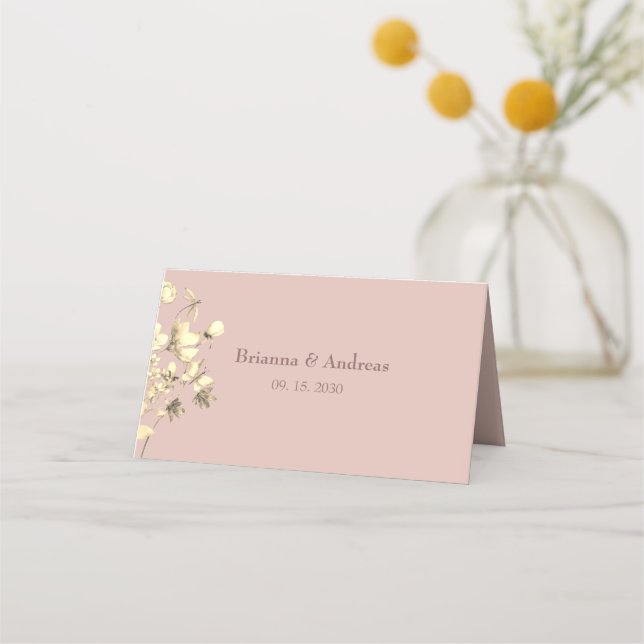 Placement Carte de table de mariage en or floral rose (Dos)