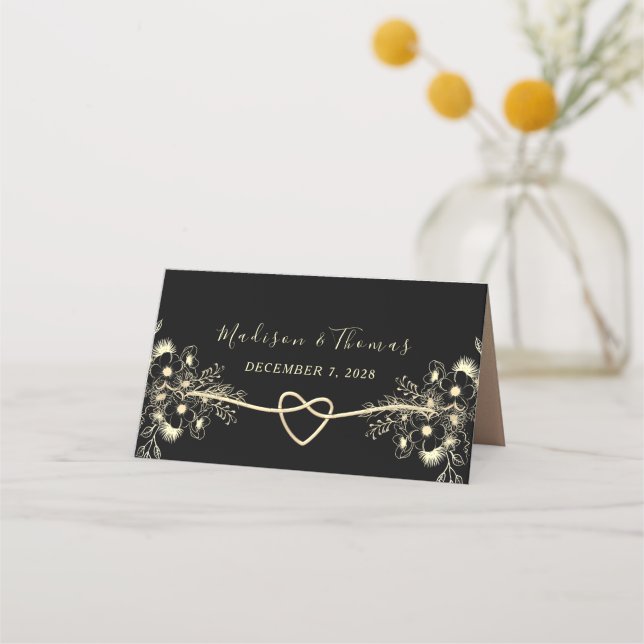 Placement Carte de table de mariage en or noir (Dos)