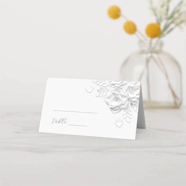 Placement Carte de table de mariage Fleurs 3D blanches (Devant)