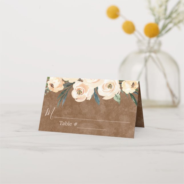 Placement Carte de table de mariage Floral Beige Marron (Devant)