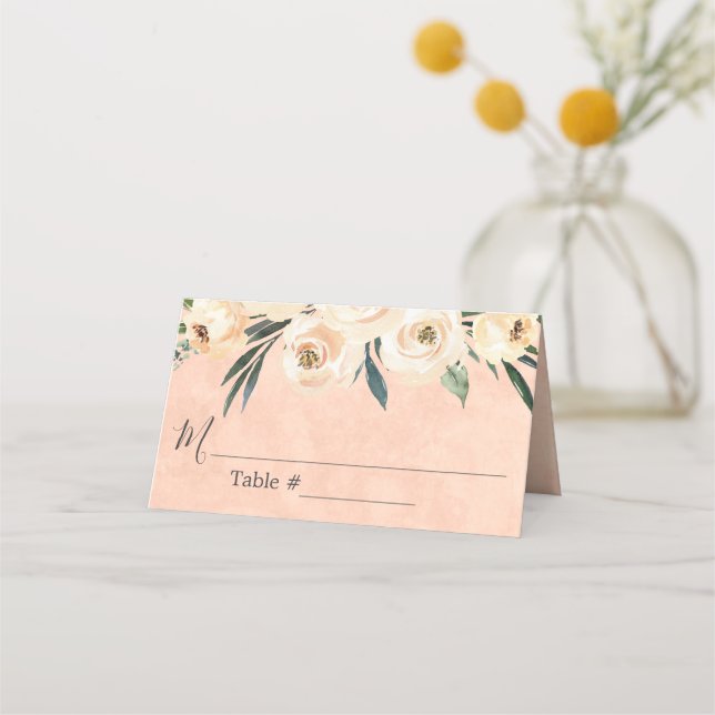 Placement Carte de table de mariage Floral Beige Rose (Devant)