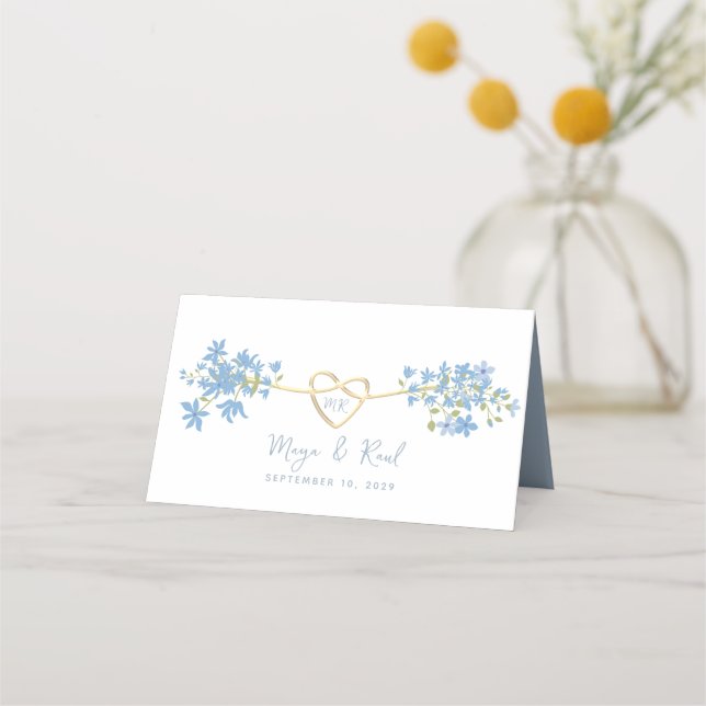 Placement Carte de table de mariage Floral Dusty Blue (Dos)