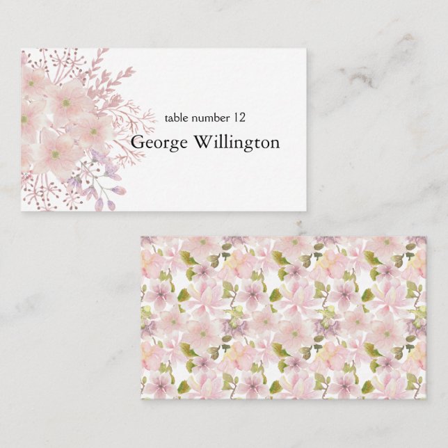 Placement Carte de table de mariage floral Magnolia Blush Ro (Devant / Derrière)