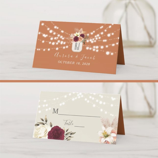 Placement Carte de table de mariage floral rustique orange b (Créateur téléchargé)