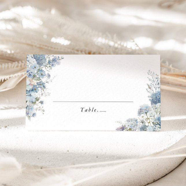 Placement Carte de table de mariage florale aquarelle bleu p (Dusty blue watercolor floral wedding place card, minimalist table name card for wedding reception)