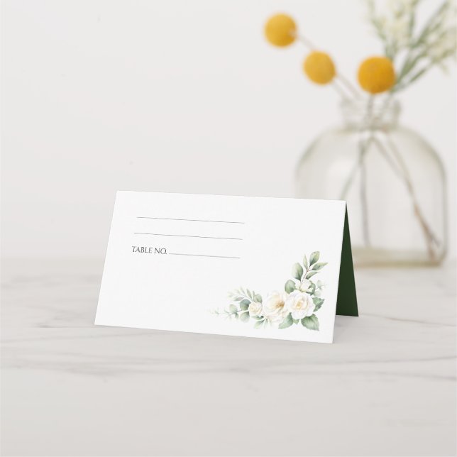Placement Carte de table de mariage florale blanche élégante (Devant)