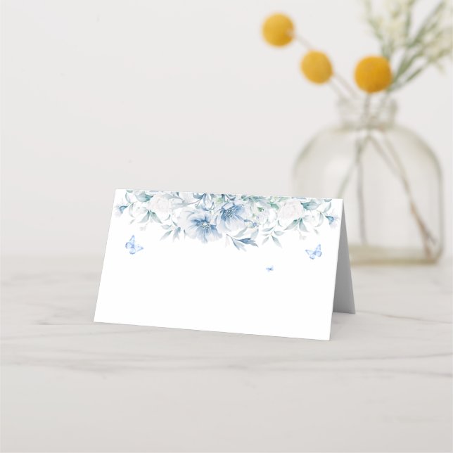 Placement Carte de table de mariage florale bleue et blanche (Devant)