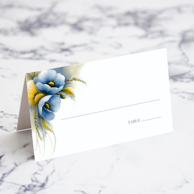 Placement Carte de table de mariage florale bleue et jaune (Créateur téléchargé)