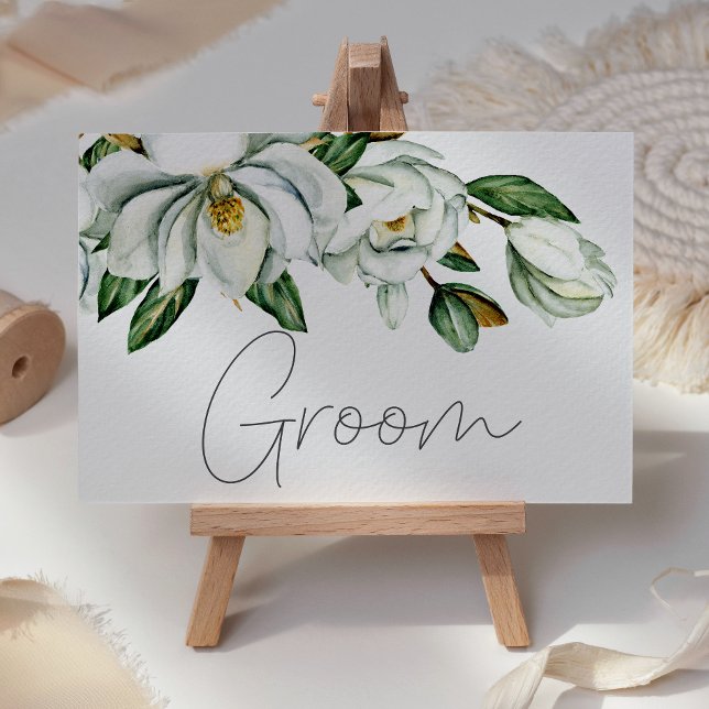 Placement Carte de table de mariage florale en magnolia blan (Créateur téléchargé)
