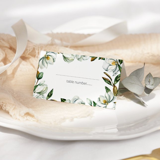 Placement Carte de table de mariage florale en magnolia blan (Créateur téléchargé)