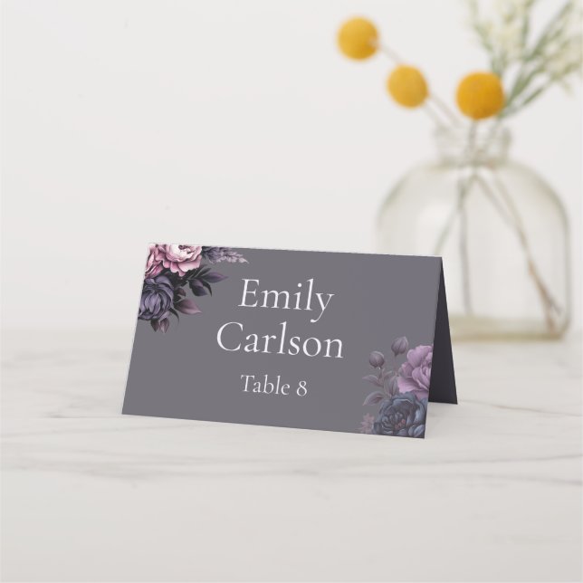 Placement Carte de table de mariage florale prune gothique (Devant)