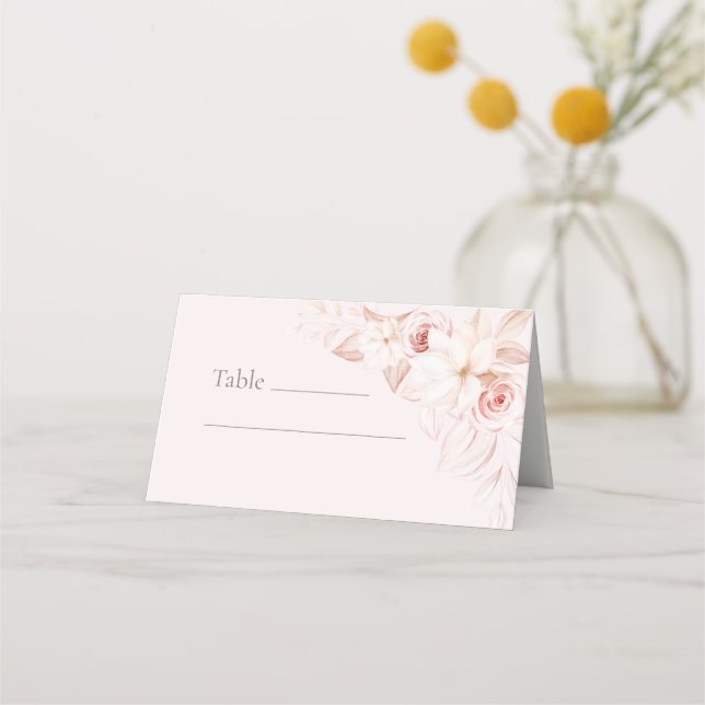 Placement Carte de table de mariage florale rose pâle bohème (Devant)