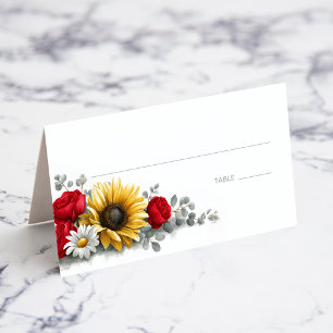 Placement Carte de table de mariage florale tournesol et ros