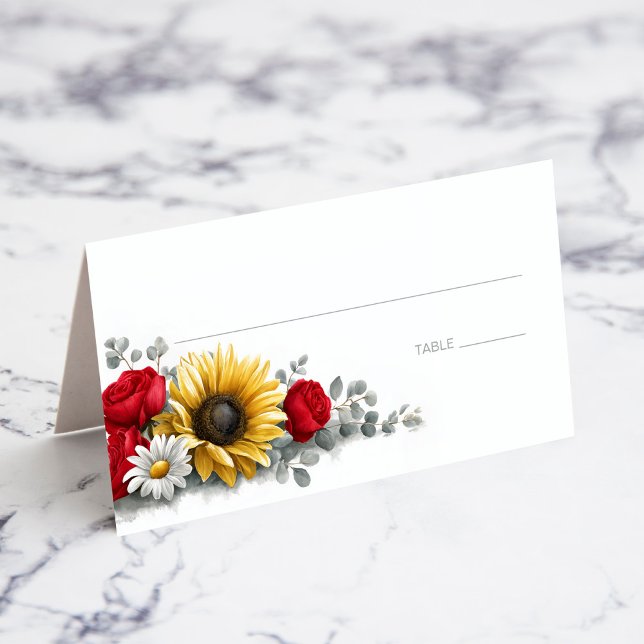 Placement Carte de table de mariage florale tournesol et ros (Créateur téléchargé)