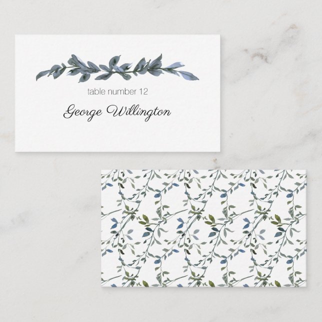 Placement Carte de table de mariage florale vert argenté de  (Devant / Derrière)