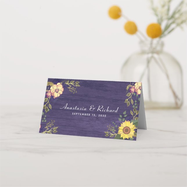 Placement Carte de table de mariage florale violette (Dos)