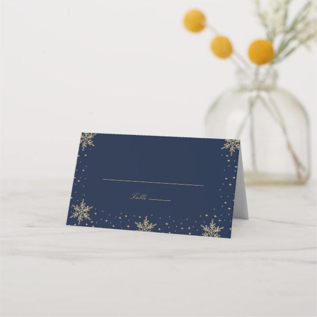 Placement Carte de Table de Mariage Hivernale en Or et Nuit (Devant)