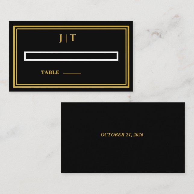 Placement Carte de table de mariage Luxe Monogramme Noir & O (Devant / Derrière)