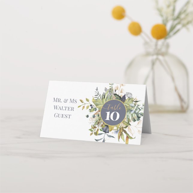 Placement Carte de table de mariage moderne botanique bleu e (Devant)