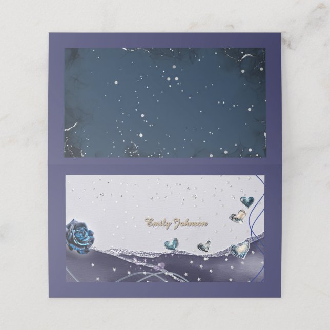Placement Carte de table de mariage Navy Silver Gold (Extérieur déplié)
