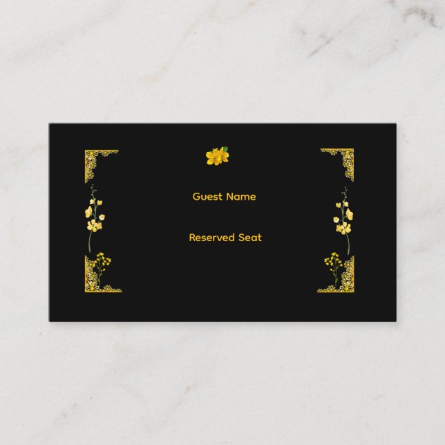 Placement Carte de table de mariage noir et or (Devant)