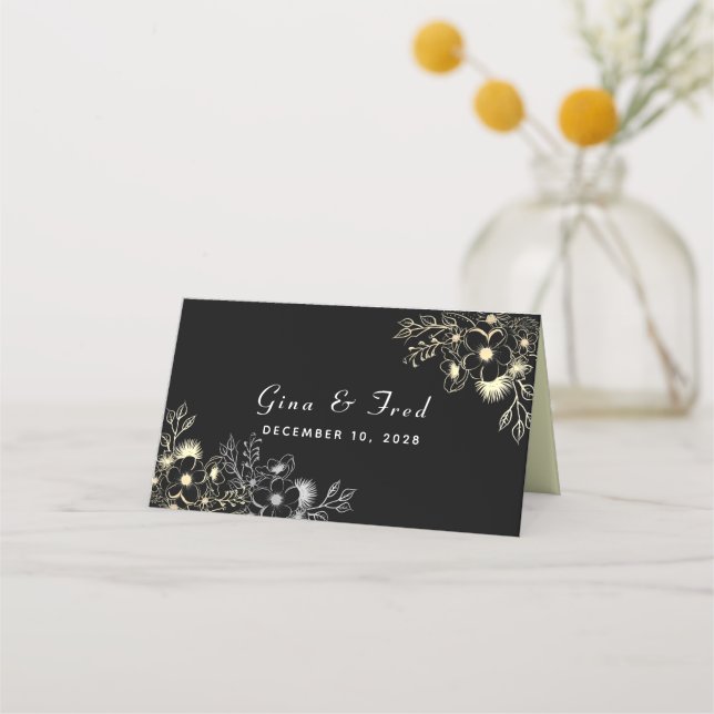 Placement Carte de table de mariage noir vintage (Dos)