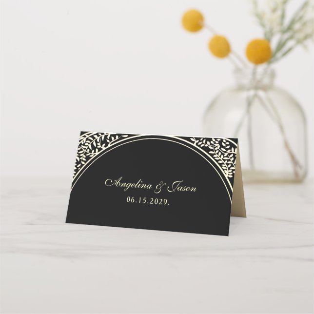 Placement Carte de table de mariage or et noir (Dos)