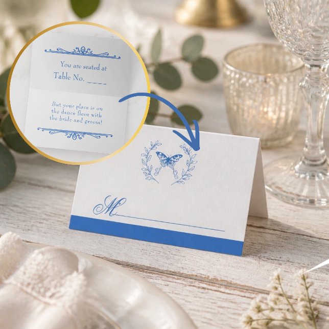 Placement Carte de table de mariage Papillon Bleu (Créateur téléchargé)