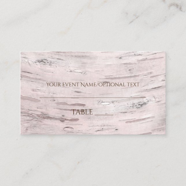 Placement Carte de table de mariage rustique en bois de boul (Devant)