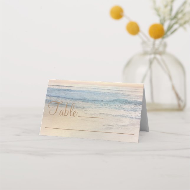 Placement Carte de table de mariage sur la plage au coucher  (Devant)