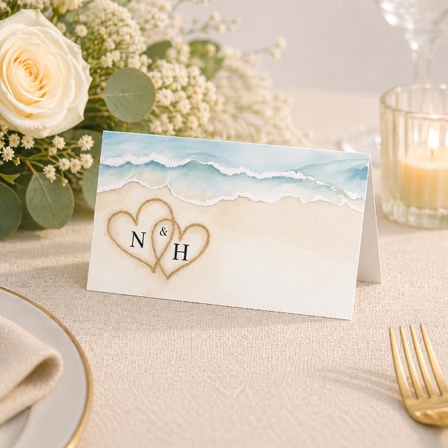 Placement Carte de table de mariage sur la plage avec motif  (Table Card)