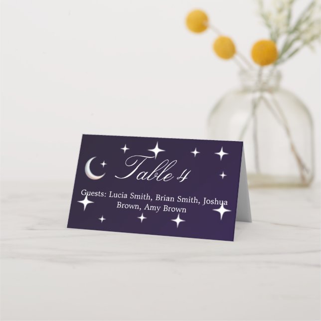 Placement Carte de table de mariage sur le thème de la nuit (Devant)