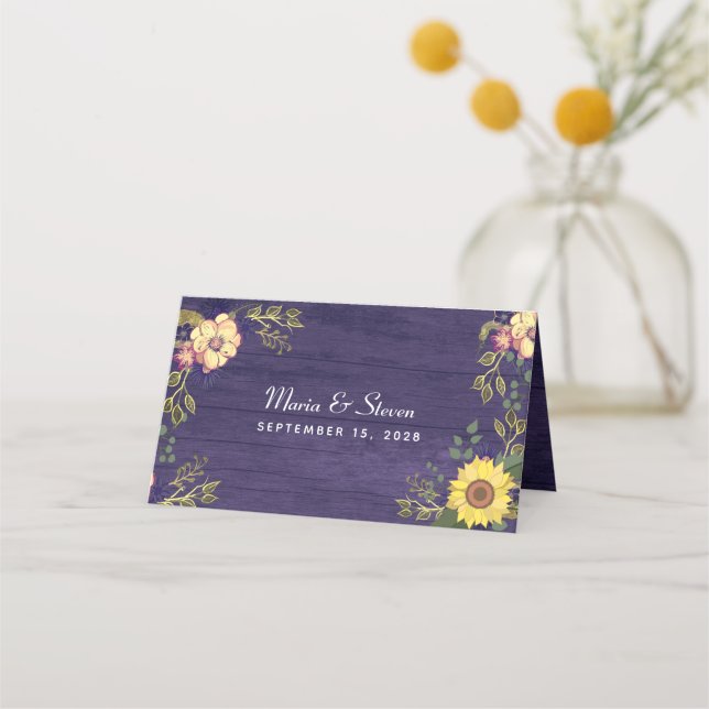Placement Carte de table de mariage Tournesols (Dos)