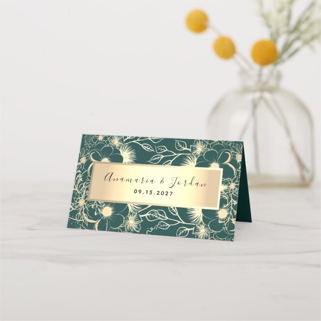 Placement Carte de table de mariage vert émeraude (Dos)