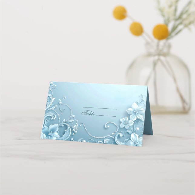 Placement Carte de table décorative florale bleue (Devant)