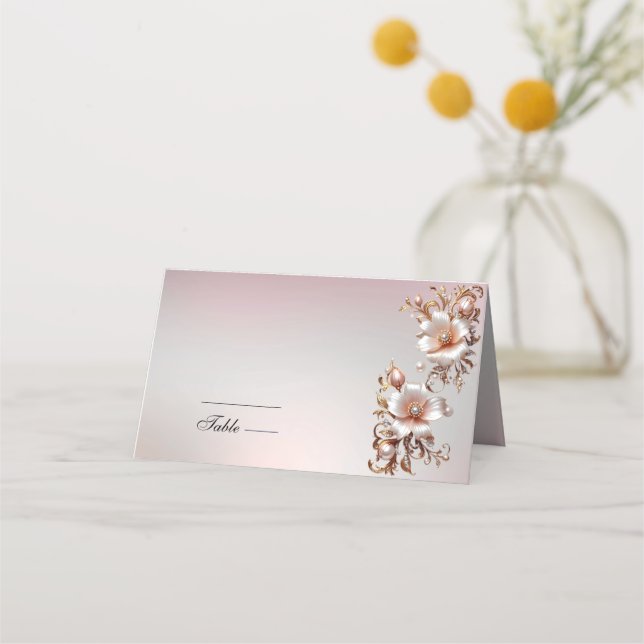 Placement Carte de table décorative florale rose (Devant)