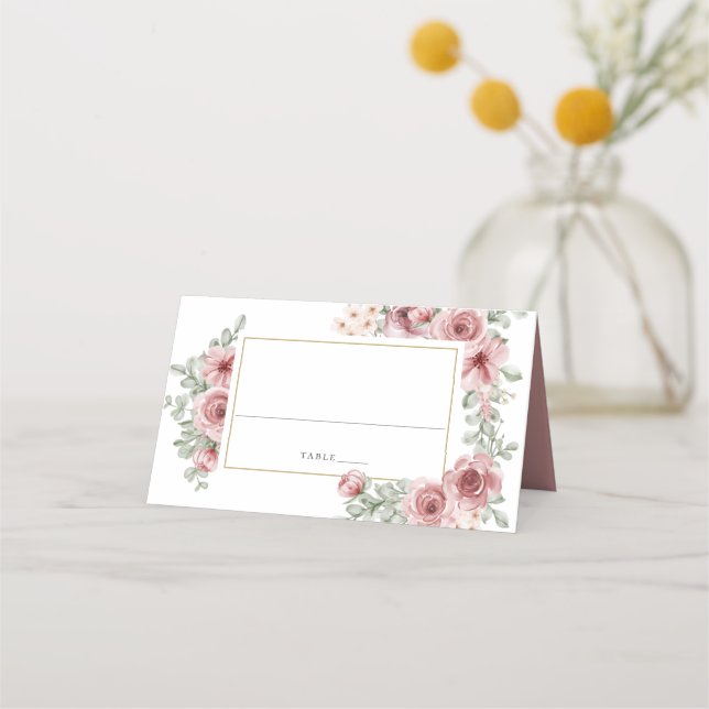 Placement Carte de table élégante rose poussiéreuse florale  (Devant)