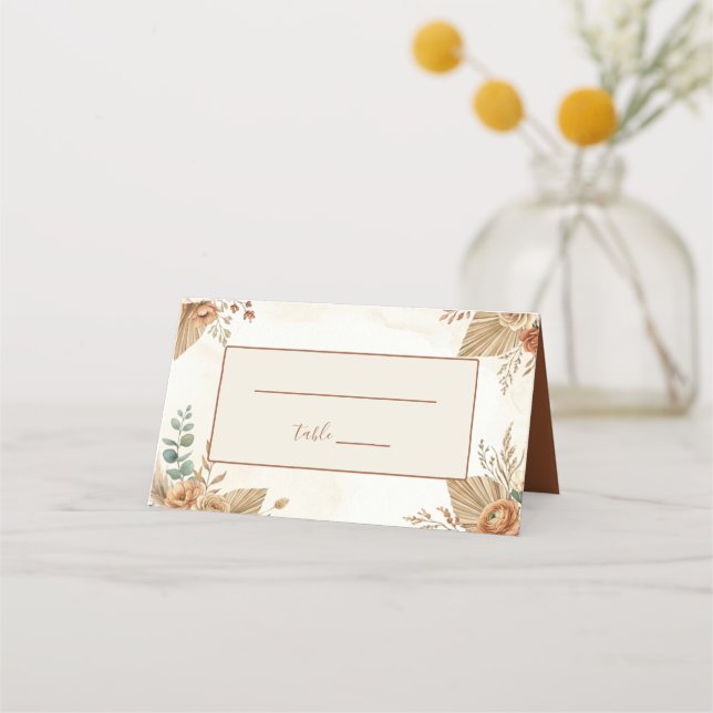 Placement Carte de table élégante rustique boho florale pour (Devant)
