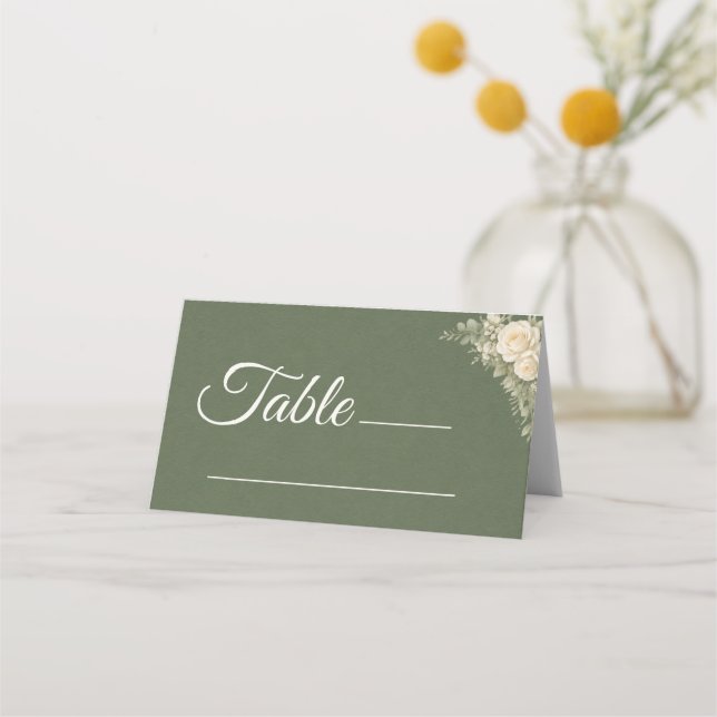 Placement Carte de table élégante vert sauge pour mariage  (Devant)
