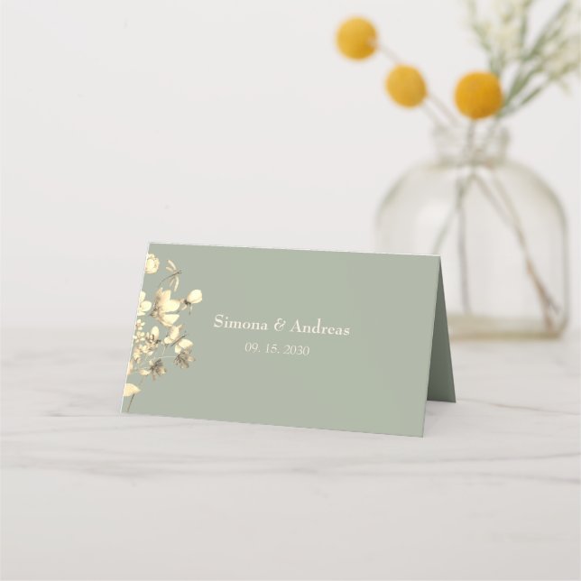 Placement Carte de Table Fleur de Champ Vert Sauge pour Mari (Dos)