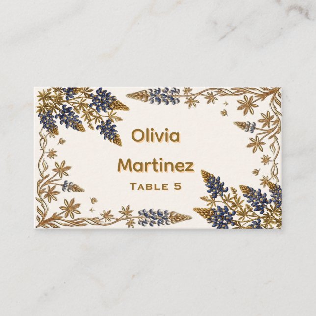 Placement Carte de Table Fleurie Gold Texas Bluebonnet Maria (Devant)