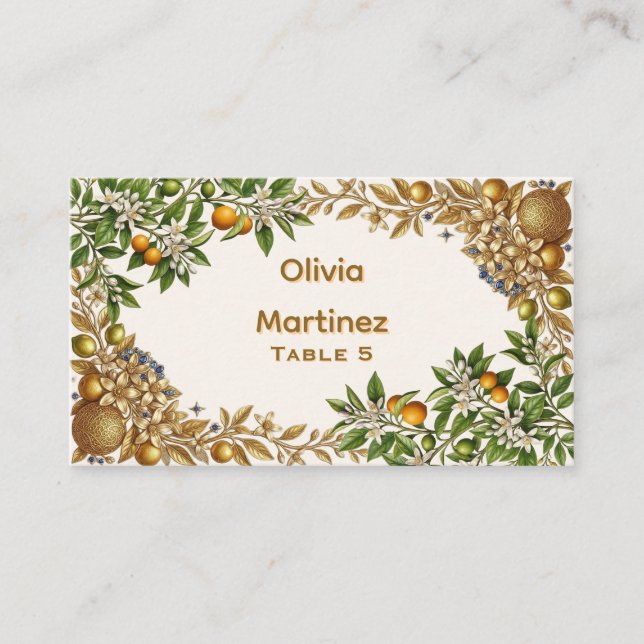 Placement Carte de table florale Gold Orange Blossom pour ma (Devant)