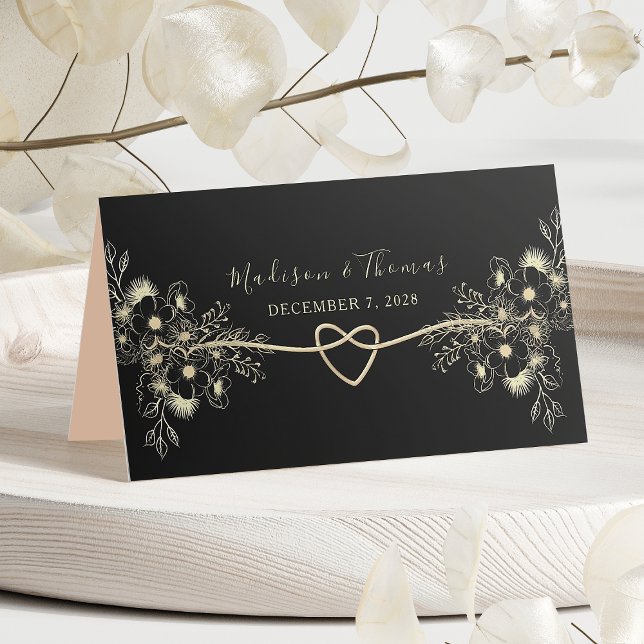 Placement Carte de table florale mariage Or Noir (Créateur téléchargé)