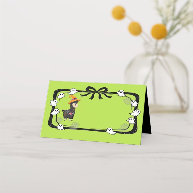 Placement Carte de table lama Halloween portant un chapeau d (Devant)