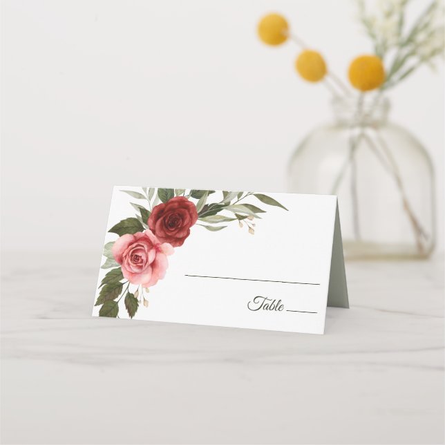Placement Carte de Table Mariage aux Roses Aquarelles Romant (Devant)