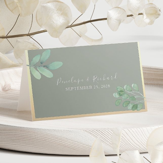 Placement Carte de table mariage botanique vert sauge (Créateur téléchargé)