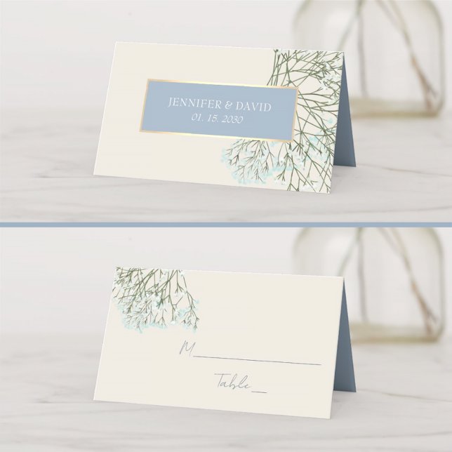 Placement Carte de Table Mariage Fleurie Rustique Bleu Pouss (Créateur téléchargé)