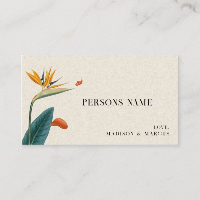 Placement Carte de Table Mariage Fleurs Tropicales Élégantes (Dos)