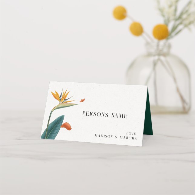 Placement Carte de Table Mariage Fleurs Tropicales Élégantes (Devant)